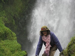 Helen climbing down from the rocks